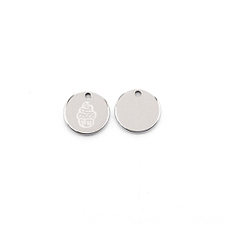Stainless Steel Color 304 Stainless Steel Pendants, Flat Round with Ice-cream Pattern, Stainless Steel Color, 11.5x1mm, Hole: 1.4mm