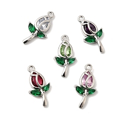 Платина Латунные микро проложить кубического циркония подвески, цветок, платина, 20x10x4 мм, отверстие : 1.4 мм