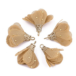 Dunkelgolden Eisen Anhänger & Charms, mit Chiffon, Blume, golden, dunkelgolden, 23~28x20~30 mm, Bohrung: 1~3 mm