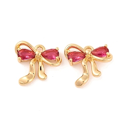 Светло-Вишневый Латунные микро проложить кубического циркония прелести, без кадмия, без никеля и без свинца, бантом, светло-вишневый, 12x13x3.5 мм, отверстие : 1.4 мм