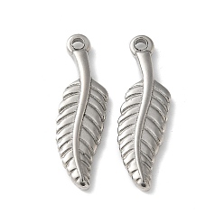 Нержавеющая Сталь Цвет 304 подвески из нержавеющей стали, очарование перьев, анти-тускнение, цвет нержавеющей стали, 35x11x3.5 мм, отверстие : 2 мм