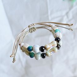 Другие Керамические бусины плетеные браслеты из бисера, регулируемые плетеные браслеты из вощеного шнура для женщин, кость, 4~10-1/4 дюйм (10~26 см)