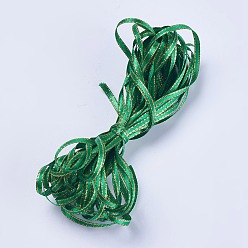 Green Double Face Satin Ribbon, Polyester Satin Ribbons, Golden Wired Edge, Green, 1/8 inch(4mm), about 10m/bundle