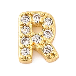 Letter R Покрытие стойки латунное микропаве кабошоны из кубического циркония, без кадмия и без свинца, долговечный, реальный 18 k позолоченный, Буква R, 6x4.5x2 мм