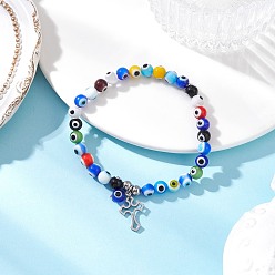 Разноцветный Пересечь 304 браслеты из нержавеющей стали очарование, Браслеты ручной работы из бисера и бусин от сглаза для мужчин и женщин, цвет нержавеющей стали, красочный, внутренний диаметр: 2-1/4 дюйм (5.85 см)