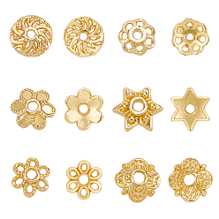 Plaqué 18K Or Véritable 180pcs 6 capuchons de perles de fleurs en alliage plaqué style rack, sans plomb et sans cadmium, plaqué longue durée, formes mixtes, réel 18 k plaqué or, 30 pcs / style