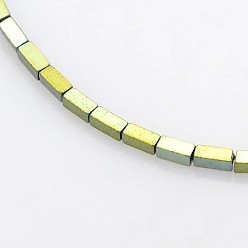 Green Plated Electroplate Non-magnetic Synthetic Hematite Cuboid Beads Strands, Green Plated, 3x1x1mm, Hole: 0.5mm, about 135pcs/strand, 17.7 inch