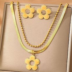 Золотой 304 ожерелья с подвесками в виде цветов из нержавеющей стали, ожерелья с цепочками и серьги-гвоздики для женщин, золотые, 16.54 дюйм (42 см), 18.11 дюйм (46 см), 20.5x21 мм