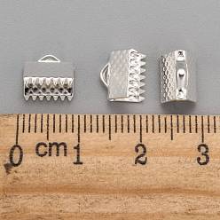 Silver Iron Ribbon Crimp Ends, Silver Color Plated, 8x8mm, Hole: 2mm