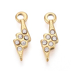 Настоящее золото 18K 304 микро нержавеющей стали прокладывать Цирконом подвески, подвески молнии, ионное покрытие (ip), реальный 18 k позолоченный, 15x5x1.5 мм, отверстие : 1.8 мм