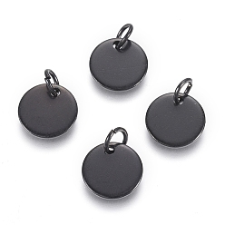 Черный 304 прелести нержавеющей стали, с прыжковых колец, штамповка заготовок тегов, плоско-круглые, ионное покрытие (ip), электрофорез черный, 10x1 мм, отверстие : 3.5 мм