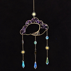 Аметист Облако из натуральной аметистовой медной проволоки с подвесными украшениями в виде дерева жизни, Каплевидные стеклянные ловцы солнца с кисточками для дома и улицы, 500x140 мм