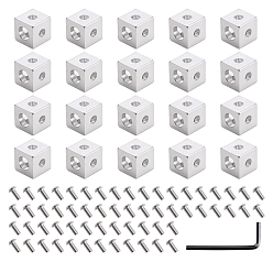 Platinum 20Pcs Aluminium Alloy Nuts, Cube, with 60Pcs 304 Stainless Steel Screw and 1Pc 45# Steel Hexagon Wrenches, Platinum, 20x20x20mm
