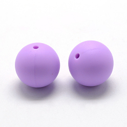 Medium Purple Food Grade Eco-Friendly Silicone Beads, Chewing Beads For Teethers, DIY Nursing Necklaces Making, Round, Medium Purple, 8~10mm, Hole: 1~2mm