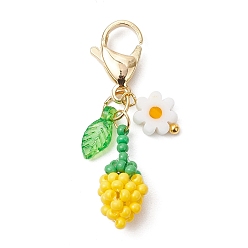 Желтый Подвеска в виде бутона подсолнуха из акрилового стекла с бусинами, Сплав с застежками когтя омара, золотые, желтые, 40 мм