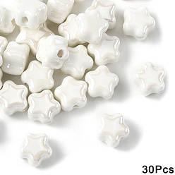 White 30Pcs Handmade Porcelain Bead, Plum Blossom, Bright Glazed Porcelain, White, 10.5~11x11~11.5x7.5~8mm, Hole: 2~2.5mm
