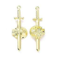 Light Gold Rack Plating Alloy Pendants, Cadmium Free & Lead Free, Skull & Sword, Light Gold, 47.5x15x5mm, Hole: 1.8mm