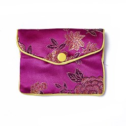 Medium Violet Red Embroidery Damask Cloth Pouches, with Snap Button and Zipper, Small Gift Bags for Jewelry, Medium Violet Red, 7.8x9.9cm