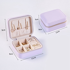 лаванда Прямоугольная шкатулка из искусственной кожи, дорожный портативный футляр для ювелирных изделий, ящики для хранения на молнии, для ожерелья, Кольца, серьги и подвески, лаванда, 9x11x5 см