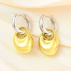 Платиновый & Золотой Серьги-кольца из латуни для женщин, стойки покрытие, прочное покрытие, без кадмия и без свинца, два тона, платиной и золотом, 37.5x17.5 мм