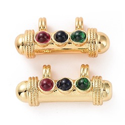 Разноцветный Латунные микро проложить кубического циркония подвески, реальный 18 k позолоченный, без свинца, без кадмии и без никеля, колонка, красочный, 9x19x7 мм, отверстие : 2.6 мм