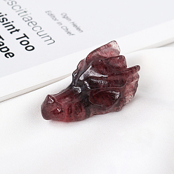 Клубничный Кварц Украшение дисплея скульптуры из натурального клубничного кварца, для домашнего офисного стола, голова дракона, 36.5~38x20.5x20.5~22.5 мм