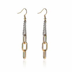 Золотой & Цвет Нержавеющей Стали Двухцветные 304 серьги-подвески из нержавеющей стали с овальными звеньями и кисточкой, золотые и нержавеющая сталь цвет, 70x8 мм