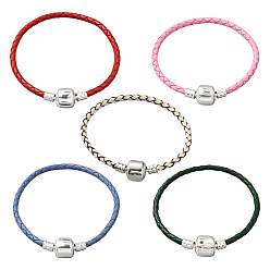 (52) Непрозрачная лаванда 5шт. 5 цвета плетеные браслеты из коровьей кожи для мужчин и женщин, с латунной застежкой, разноцветные, 6-7/8x1/8 дюйм (17.5x0.3 см), 1 шт / цвет