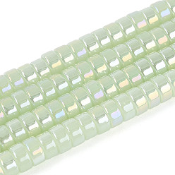 Темный Морско-зеленый Цвет AB покрытием имитацией нефрита бисер пряди, плоско-круглые, темно-зеленый, 6~6.5x3 мм, отверстие : 1~1.2 мм, около 111~119 шт / нитка, 14.17~15.16'' (36~38.5 см)