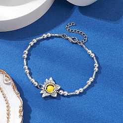 Цветок Браслеты из синтетических бирюзовых бусин для женщин, с 304 фурнитурой из нержавеющей стали и немагнитными синтетическими бусинами из гематита и сплава, цветок, 7-1/8 дюйм (18 см)