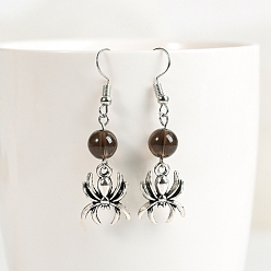 Дымчатый Кварц Серьги из натурального дымчатого кварца, ювелирные изделия из сплава в виде паука на Хэллоуин для женщин, 46x8 мм