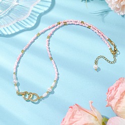 Pink Латунное микропаве прозрачное кубическое цирконие кольцо и ожерелье с подвеской в виде сердца, жемчужные ожерелья из ракушек для женщин, с 304 из нержавеющей стали Lobster Claw застежками, золотые, розовые, 19.09 дюйм (48.5 см)