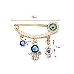 Hamsa Hand Broche à breloques en strass en alliage mauvais œil, avec l'émail, or, Hamsa main, 50mm, pendentif: 6~21 mm