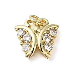 Настоящее золото 18K Латунные микропаве прозрачные подвески с фианитом, бабочка, реальный 18 k позолоченный, 13x13.5x4 мм