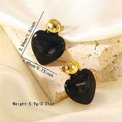 Черный День святого Валентина 304 Серьги-гвоздики из нержавеющей стали и эмали, сердце, золотые, чёрные, 25.4x18.5 мм