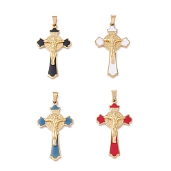 Mixed Color Easter Theme Vacuum Plating 304 Stainless Steel Enamel Pendants, Crucifix Cross, Mixed Color, 45x25.5x4.5mm, Hole: 6.5x3.2mm