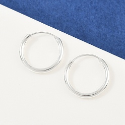Посеребрённый Латунные серьги обруча, без свинца и без кадмия, 925 серебро покрытием, 14x1.5 мм
