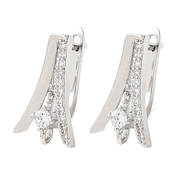 Платина Латунная фурнитура для серег, с микро проложить четкого кубического циркония, стойки покрытие, долговечный, без кадмия и без свинца, с петлей, платина, 17.5x10x10.5 мм, отверстие : 1.4 мм, штифты : 1.2 мм