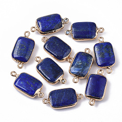 Lapis Lazuli Edge Golden Plated Natural Lapis Lazuli Links connectors, with Golden Tone Iron Loops, Rectangle, 26~27x13.5x6~7mm, Hole: 1.6~1.8mm
