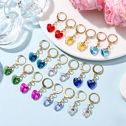 (52) Непрозрачная лаванда 10 пары 304 серьги из нержавеющей стали со стеклянной застежкой-рычагом, граненое сердце, золотые, разноцветные, 32.5x10 мм