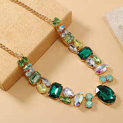 Изумруд Женские геометрические овальные ожерелья-нагрудники в европейском винтажном стиле со стразами, золотой свет, изумруд, 16.54 дюйм (42 см)