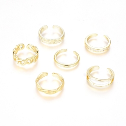 Golden Brass Cuff Toe Rings, Stackable Rings, with Cubic Zirconia, Mixed Style, Clear, Golden, 13~14mm, 6pcs/set