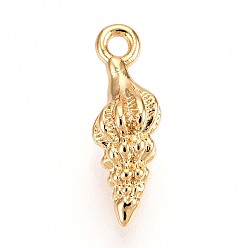 Настоящее золото 18K Латунные подвески, формы раковины, без кадмия, без никеля и без свинца, реальный 18 k позолоченный, 13.2x4.2x4.5 мм, отверстие : 1.2 мм