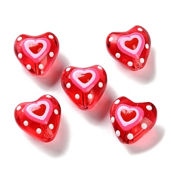 Малиновый Прозрачные стеклянные эмалевые бусины, сердце, малиновый, 13.5x13.5x9 мм, отверстие : 1.2 мм