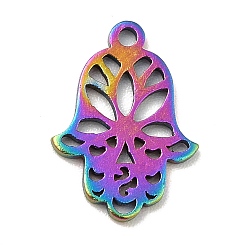 Rainbow Color Ионное покрытие (ip) 201 подвески из нержавеющей стали, hamsa hand charms, Радуга цветов, 14x10x1 мм, отверстие : 1.2 мм