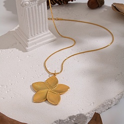 Настоящее золото 18K Европейский стиль 304 ожерелья с подвеской в виде полосатого цветка из нержавеющей стали для женщин, реальный 18 k позолоченный, 15.75 дюйм (40 см)