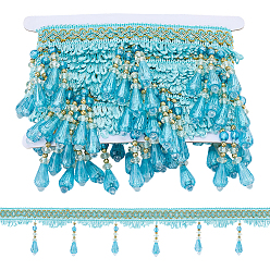 Голубой 6 метров бахромы из пластиковых бусин для штор, украшения с кисточками из полиэстера, голубой, 3-3/4 дюйм (95 мм)