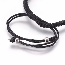 Black Nylon Cord Braided Bead Bracelets Making, with Brass Beads, Long-Lasting Plated, Real Platinum Plated, Black, 10-1/4 inch~11-5/8 inch(26~29.6cm)