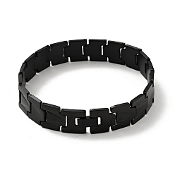 Electrophoresis Black PVD Vacuum Plating 201 Stainless Steel Rectangle Watch Band Bracelet, Long-Lasting Plated, Tile Bracelet for Men Women, Electrophoresis Black, 9-1/8 inch(23.1cm)