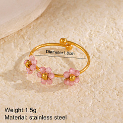 Ярко-Розовый Цветок 304 нержавеющая сталь с кубическим цирконием манжетные кольца для женщин, золотые, ярко-розовый, внутренний диаметр: 18 мм
